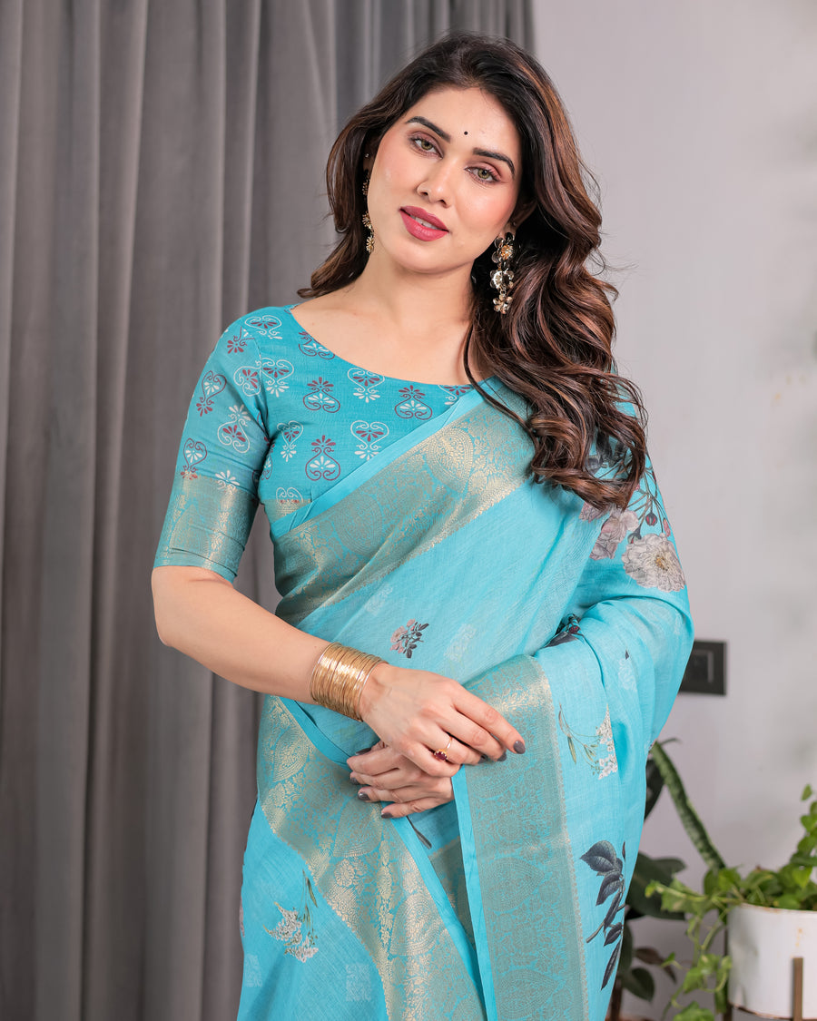 Multicolor Floral Linen Saree for Women | Traditional Indian Festive Wear – Vibrant Celebration Weave