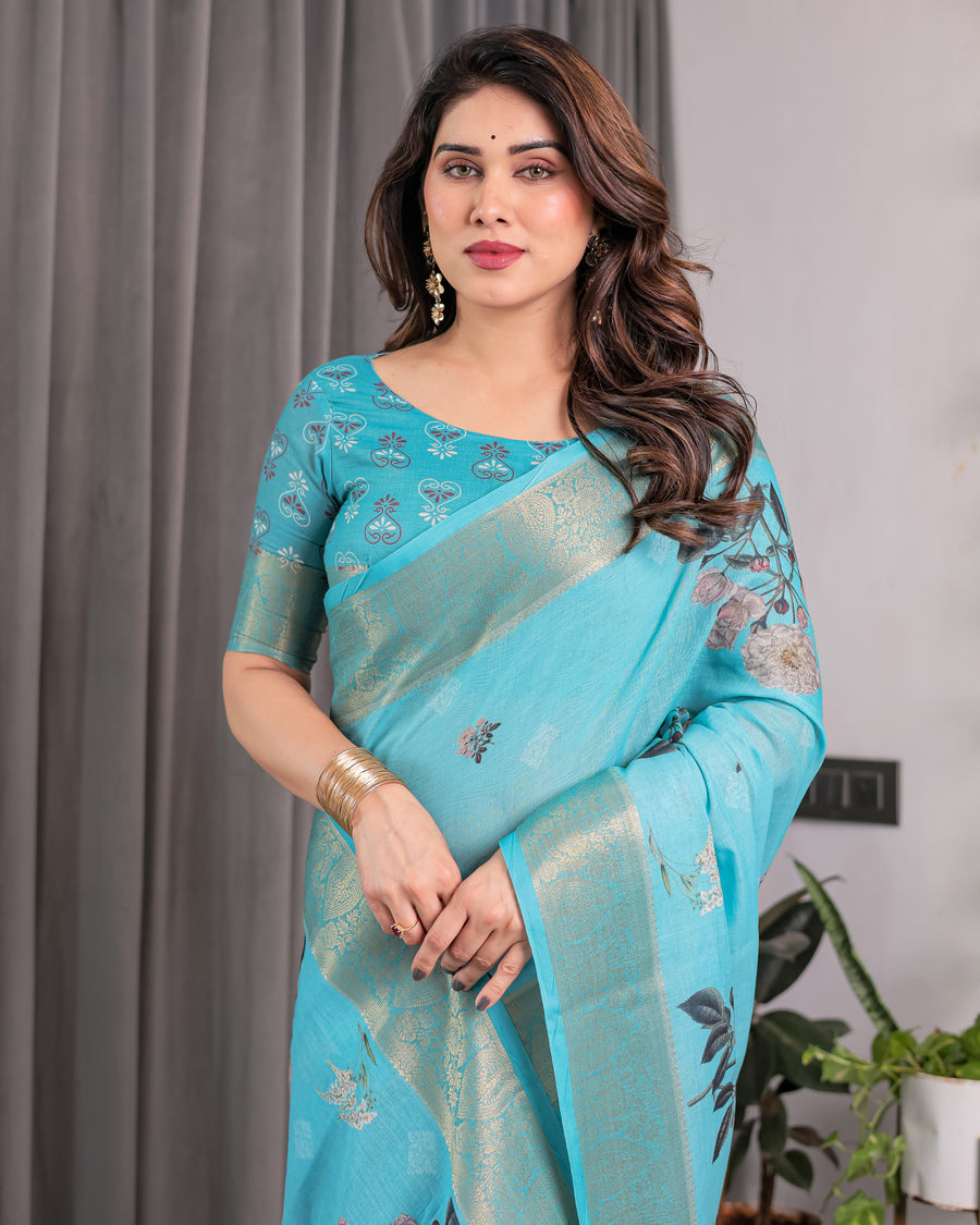 Multicolor Floral Linen Saree for Women | Traditional Indian Festive Wear – Vibrant Celebration Weave