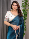 Deep Teal Fendy Satin Designer Saree with Pearl Lace Border & Tassel Pallu | Premium Shimmer Satin Saree with Heavy Floral Embroidered Ivory Blouse | Wedding & Festive Wear Saree