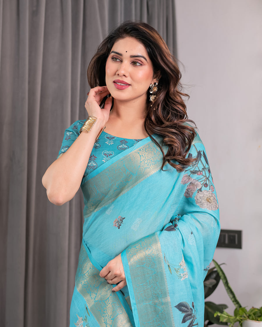 Multicolor Floral Linen Saree for Women | Traditional Indian Festive Wear – Vibrant Celebration Weave