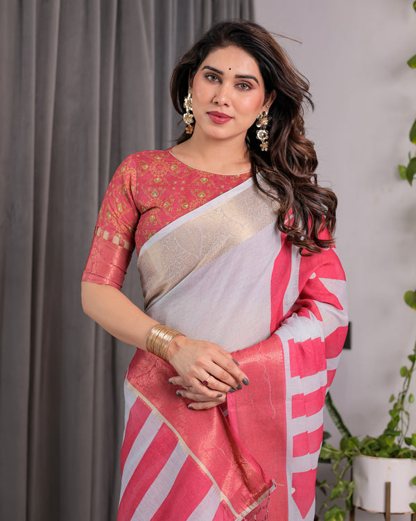 Multicolor Floral Linen Saree for Women | Traditional Indian Festive Wear – Heritage Festive Weave