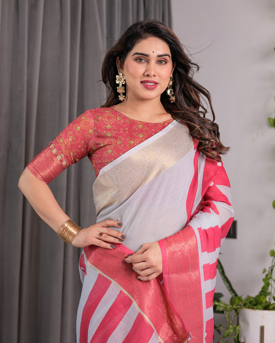 Multicolor Floral Linen Saree for Women | Traditional Indian Festive Wear – Heritage Festive Weave