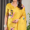Sunshine Yellow Satin Georgette Saree | Multicolor Watercolour Flowers & Back-Knot Blouse – Buy Online