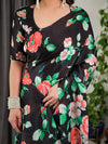 Black Satin Georgette Saree | Multicolor Rose Print & Designer Tie-Back Blouse – Buy Online