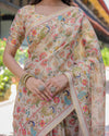 Ivory Beige Handloom Cotton Saree with Multicolor Floral & Peacock Tree of Life Pallu