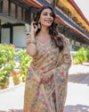 Ivory Beige Handloom Cotton Saree with Multicolor Floral & Peacock Tree of Life Pallu