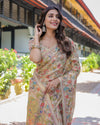 Ivory Beige Handloom Cotton Saree with Multicolor Floral & Peacock Tree of Life Pallu