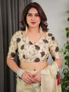 Ivory Beige Handloom Cotton Saree with Multicolor Floral & Peacock Tree of Life Pallu