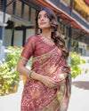 Maroon Peacock Handloom Cotton Saree with Green Contrast Pallu