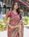 Maroon Peacock Handloom Cotton Saree with Green Contrast Pallu