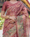 Maroon Peacock Handloom Cotton Saree with Green Contrast Pallu