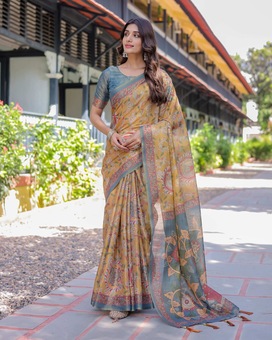 Maroon Handloom Cotton Saree with Peacock Floral Art & Green Pallu