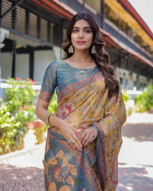Maroon Handloom Cotton Saree with Peacock Floral Art & Green Pallu