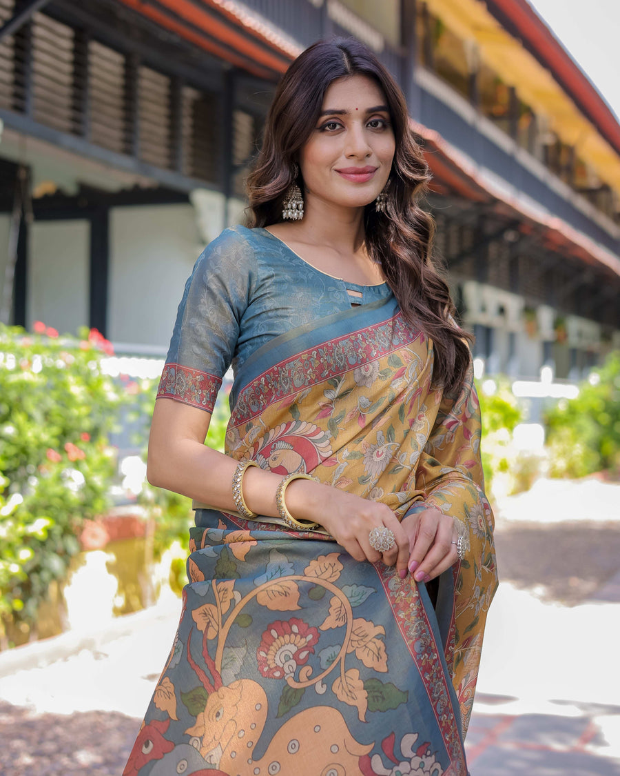 Maroon Handloom Cotton Saree with Peacock Floral Art & Green Pallu