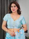Sky Blue Satin Georgette Floral Printed Saree with Attached Blouse – Buy Online | Shree Roop