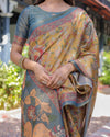 Maroon Handloom Cotton Saree with Peacock Floral Art & Green Pallu
