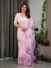 Pastel Pink Satin Georgette Floral Saree | Soft Ombre Purple Bloom – Buy Online