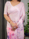 Pastel Pink Satin Georgette Floral Saree | Soft Ombre Purple Bloom – Buy Online