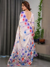 Cream Satin Georgette Multicolor Floral Printed Saree with Attached Blouse – Buy Online