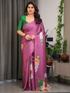 Pink Satin Georgette Saree | Bold Floral Prints & Matching Attached Blouse – Buy Online