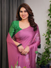 Pink Satin Georgette Saree | Bold Floral Prints & Matching Attached Blouse – Buy Online