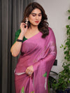 Pink Satin Georgette Saree | Bold Floral Prints & Matching Attached Blouse – Buy Online