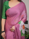 Pink Satin Georgette Saree | Bold Floral Prints & Matching Attached Blouse – Buy Online