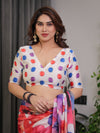 White Multicolor Watercolour Floral Satin Georgette Saree | Designer Attached Blouse – Buy Online