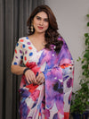 White Multicolor Watercolour Floral Satin Georgette Saree | Designer Attached Blouse – Buy Online