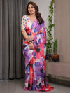 White Multicolor Watercolour Floral Satin Georgette Saree | Designer Attached Blouse – Buy Online