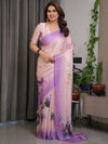 Blush Pink & Lavender Satin Georgette Floral Printed Saree | Soft Ombre – Buy Online
