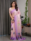 Blush Pink & Lavender Satin Georgette Floral Printed Saree | Soft Ombre – Buy Online