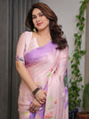 Blush Pink & Lavender Satin Georgette Floral Printed Saree | Soft Ombre – Buy Online