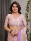 Blush Pink & Lavender Satin Georgette Floral Printed Saree | Soft Ombre – Buy Online