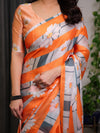Orange Satin Georgette Daisy Floral Printed Saree with Attached Blouse – Buy Online | Shree Roop