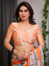 Orange Satin Georgette Daisy Floral Printed Saree with Attached Blouse – Buy Online | Shree Roop