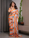 Orange Satin Georgette Daisy Floral Printed Saree with Attached Blouse – Buy Online | Shree Roop