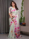 Mint Green Satin Georgette Floral Printed Saree | Watercolor Bloom – Buy Online