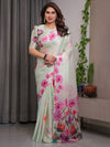 Mint Green Satin Georgette Floral Printed Saree | Watercolor Bloom – Buy Online