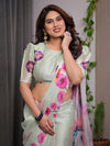 Mint Green Satin Georgette Floral Printed Saree | Watercolor Bloom – Buy Online
