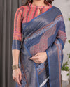 Luxurious Off-White Silk Saree with Gold Accents & Artistic Detailing – Timeless Fashion