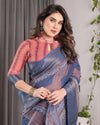 Luxurious Off-White Silk Saree with Gold Accents & Artistic Detailing – Timeless Fashion