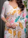 White Satin Georgette Lotus Floral Printed Saree with Attached Blouse – Buy Online | Shree Roop