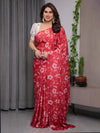 Red Satin Georgette Floral Printed Saree with Attached Blouse – Party & Festive Wear | Buy Online