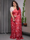 Red Satin Georgette Floral Printed Saree with Attached Blouse – Party & Festive Wear | Buy Online