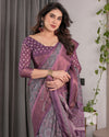 Designer Beige Saree with Contrast Black Pallu & Exquisite Ethnic Patterns