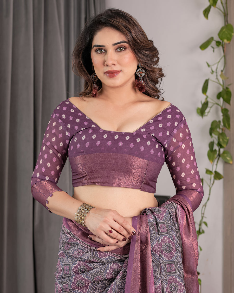 Designer Beige Saree with Contrast Black Pallu & Exquisite Ethnic Patterns