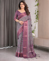 Designer Beige Saree with Contrast Black Pallu & Exquisite Ethnic Patterns