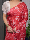 Red Satin Georgette Floral Printed Saree with Attached Blouse – Party & Festive Wear | Buy Online