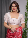 Red Satin Georgette Floral Printed Saree with Attached Blouse – Party & Festive Wear | Buy Online